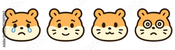Fototapeta Kawaii Hamster Face Emotes – Crying, Happy, Smiling and Dizzy Cute Pet Expressions – Vector Sticker Set
