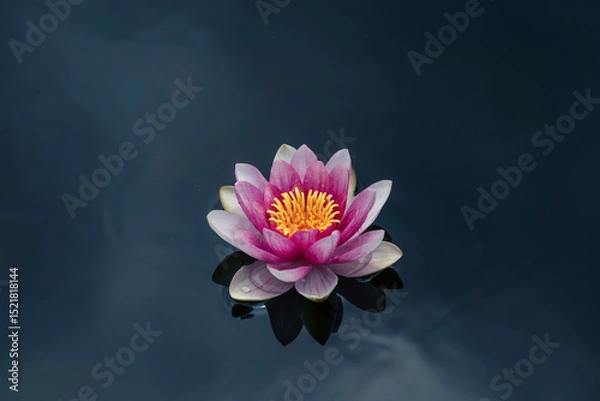 Fototapeta Pink lotus flower or water lily in waterr, view from above
