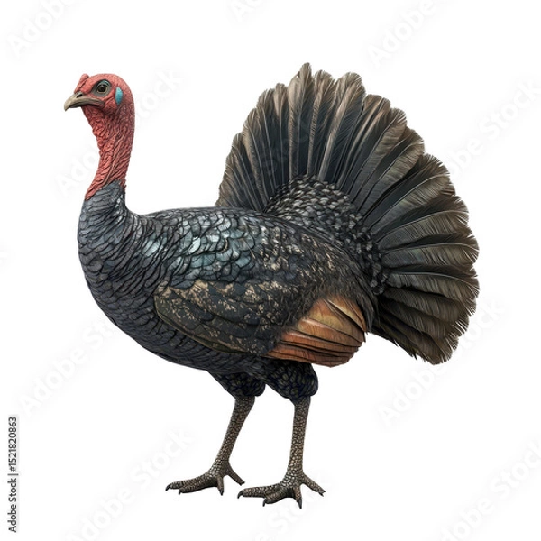 Fototapeta Realistic depiction of a wild turkey showcasing vibrant plumage and striking features in a natural setting during the day