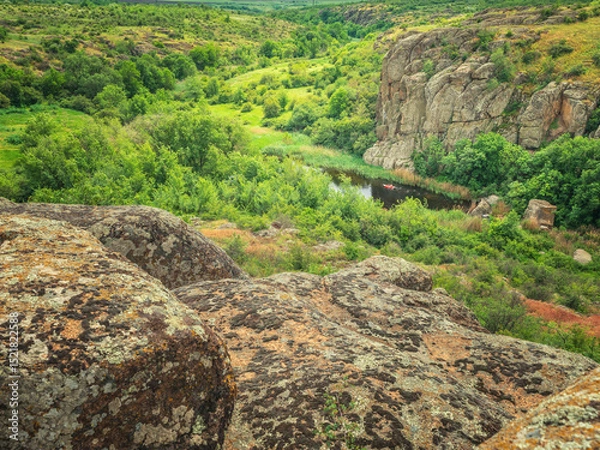 Obraz panoramic view to canyon with kayak on river