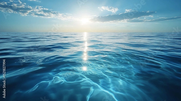 Obraz Sunlight reflecting on the surface of the ocean with a few clouds in the sky above the water line