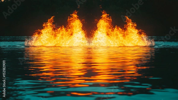 Obraz Symmetrical flame reflection on water surface with dark background creating a dramatic effect look 100