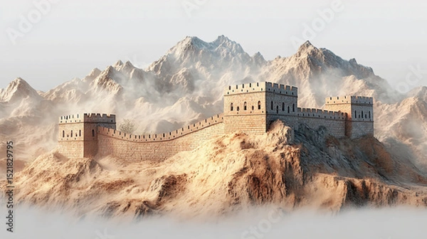 Obraz A scenic view of the great wall of china atop a mountain range shrouded in mist and soft light scenery