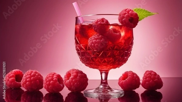 Fototapeta Raspberry cocktail with redish background 