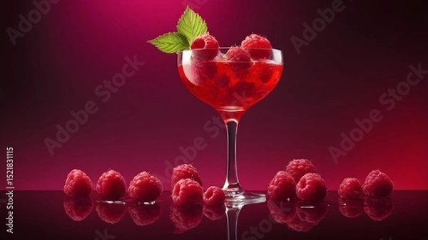 Fototapeta Raspberry in glass with red background 