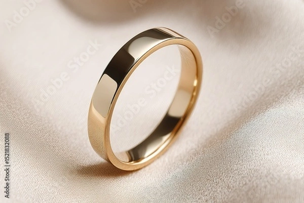 Fototapeta Elegant gold wedding band resting on soft fabric, showcasing its polished shine and simple design