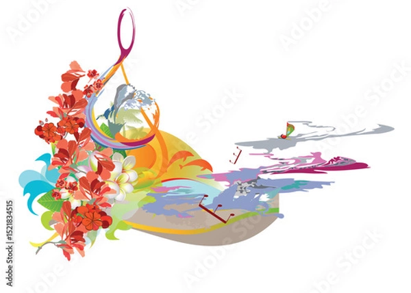 Obraz Abstract nature treble clef decorated with summer and spring flowers, notes, birds. Light and relax music. Hand drawn vector illustration.