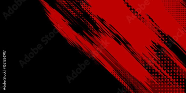 Fototapeta Abstract black ink brush stroke background with grunge texture. Red Grunge background design. 