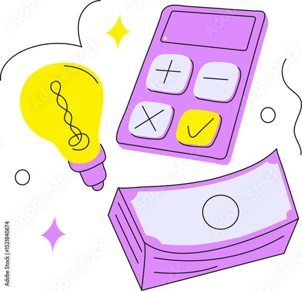 Fototapeta financial concepts including budgeting, saving, donating, and managing money. Depicts a person facing financial problems, calculators, cash, coins, and a donation box. Ideal for banking, personal fina