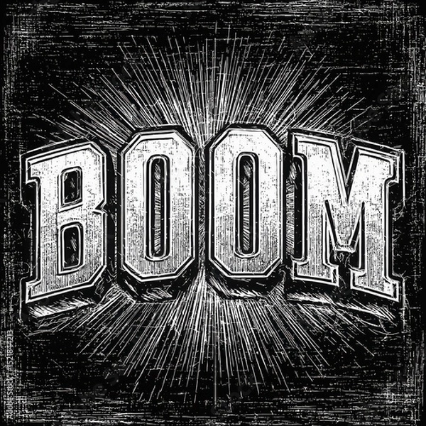 Obraz Vintage Pop Art Boom in Black and White: Dynamic Comic Typography Explosion