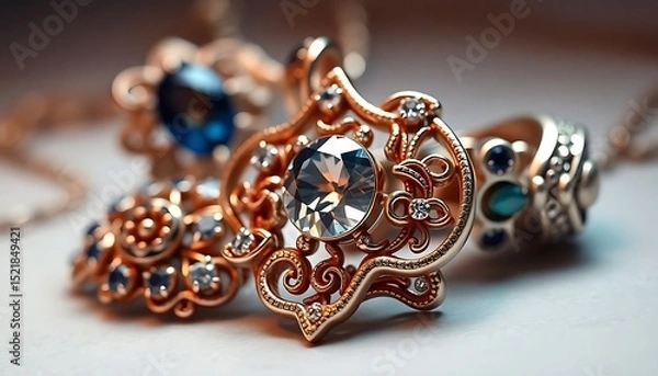 Fototapeta close up of three necklaces on a table