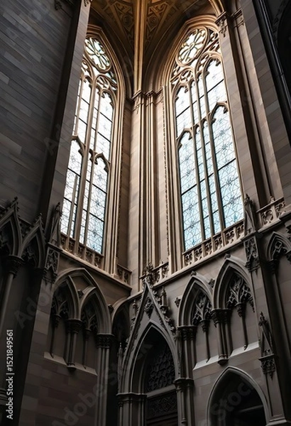 Fototapeta large cathedral with a clock on the wall