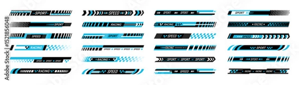 Obraz Sport racing stripes. Sport car decal sticker. Speed stripes, numbers, checkered flags, text slogans for race cars, motorcycles, helmets and athletic gear. Vector transport marking
