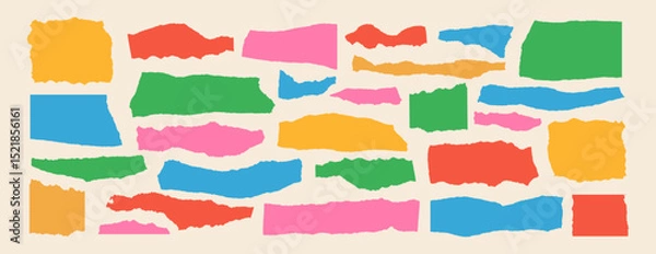 Fototapeta Torn paper banners. Colorful ripped paper frame. Collage craft shape and torned sheets. Ripped edge borders for scrapbook, design layouts. Vector textures silhouettes background