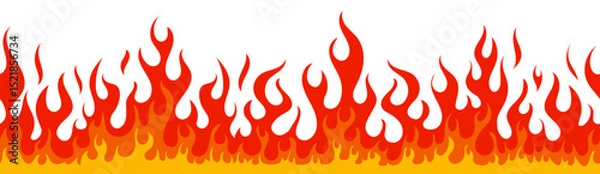 Obraz Seamless fire border. Cartoon flame frame pattern. Hot flaming trail, wildfire banner background. Orange burning fired borders seamless campfire. Flammable frames. Vector illustration
