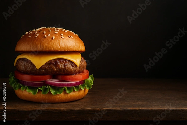 Fototapeta Classic Cheeseburger With space on the right for your text or image