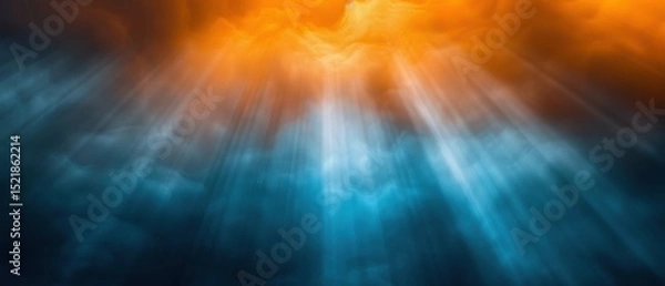 Obraz Orange light beams pierce foggy blue depths in this abstract ray tracing vision with cinematic, dual tone atmosphere signature.