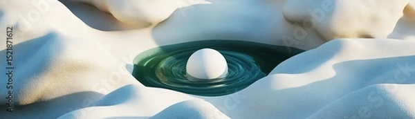Fototapeta White Sphere in Water, Desert Landscape, Abstract ,3D Rendering