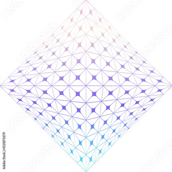 Fototapeta Gradient Rhombus. Rhombus made of triangular mesh, colored with soft neon gradient..Geometric shape with glowing diagonal symmetry. For abstract visuals, tech, and art concepts.
