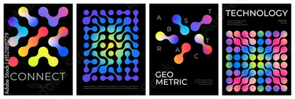 Obraz Abstract Gradient Metaball Shapes. Vector Poster Design with Color Aura Gradient. Trendy Geometric Technology Patterns on Black Backgrounds
