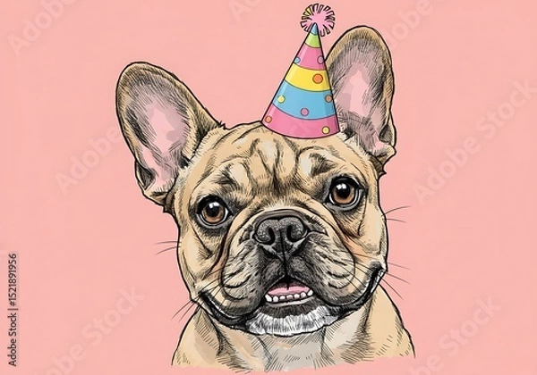 Obraz Smiling Party Bulldog on Pink Background