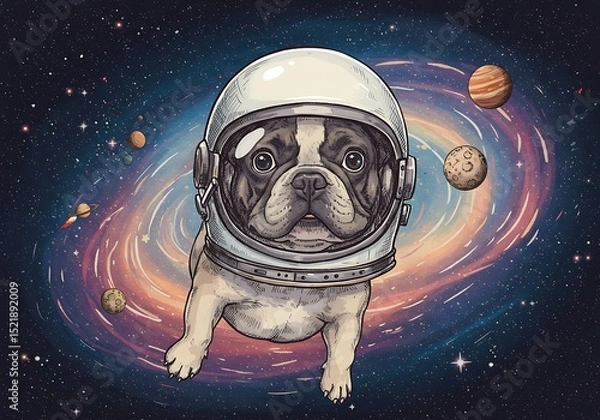 Obraz French Bulldog in Astronaut Suit in Galaxy