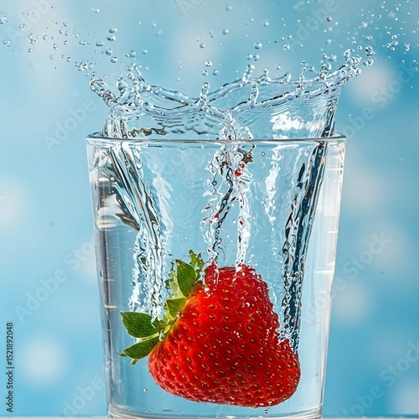 Obraz Strawberry Splashing in Clear Water Glass