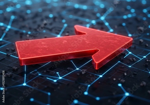 Obraz Red Arrow on Tech Grid Background