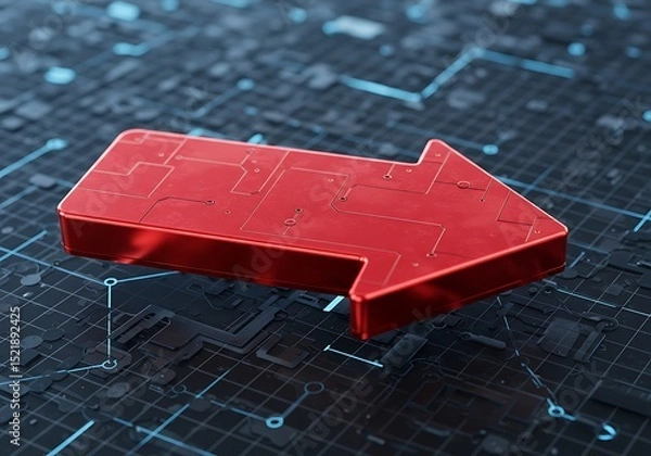 Fototapeta 3D Red Arrow on Digital Circuit