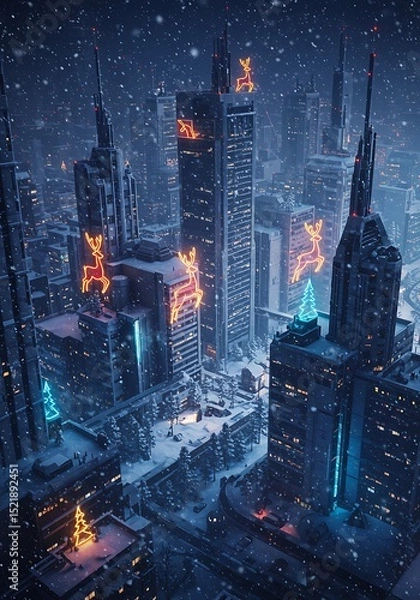 Obraz Neon Futuristic Skyscrapers at Night