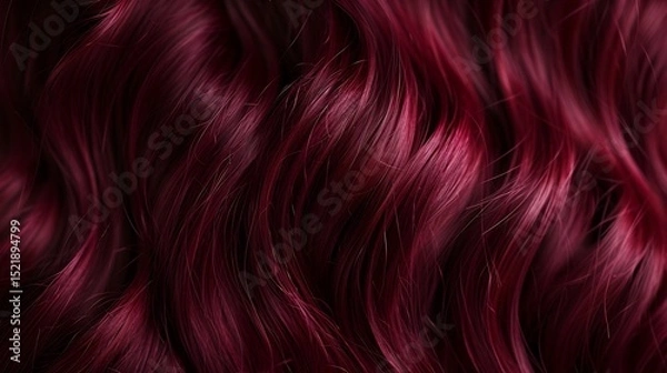 Fototapeta Close up of deep burgundy wavy hair showcasing multi tonal richness and effortless movement