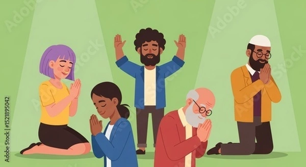 Fototapeta Diverse Group of People Praying Together A Visual Representation of Interfaith Unity and Spiritual Seeking