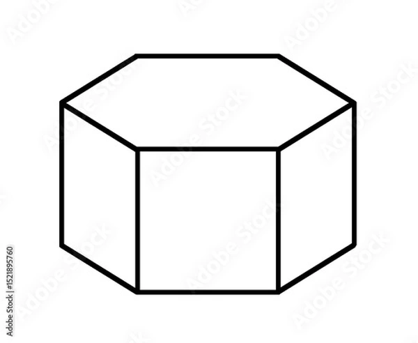 Fototapeta Hexagonal prism. Geometric figure. Black outline. Simple isometric hexagon block isolated on white background for educational design, math concept, or technical illustration