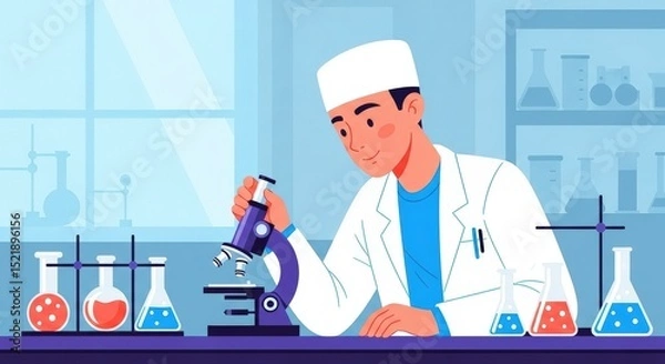 Fototapeta Scientist Using Microscope in Laboratory Research, Discovery, and Scientific Breakthroughs