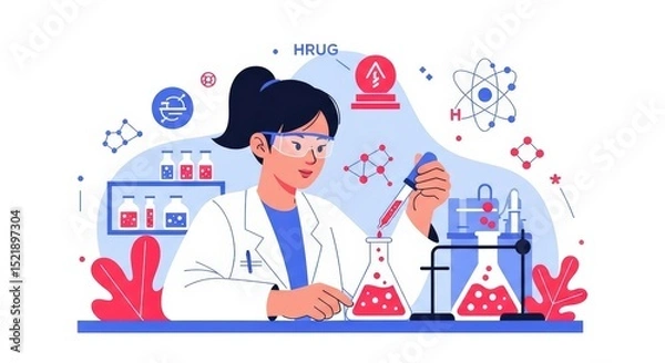 Fototapeta Female Scientist Conducting a Chemistry Experiment in a Laboratory Setting Research, Discovery, and Innovation in Science