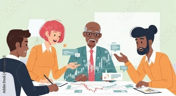 Fototapeta Diverse Team Collaboration Financial Data Analysis and Strategic Planning Meeting