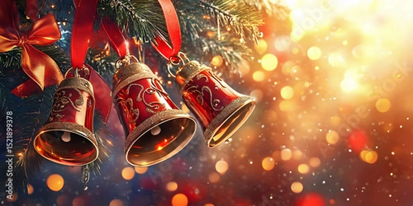 Obraz Festive Bells Hanging in a Colorful Background, ai generated.