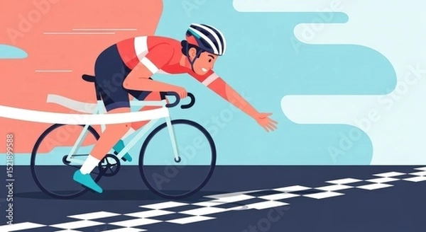 Fototapeta Cyclist Reaching the Finish Line A Vector Illustration of a Determined Athlete Crossing the Checkered Flag in a Thrilling Race