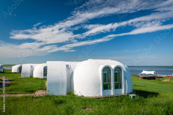 Fototapeta The space capsule building on the Hohhotonor Grassland in Hulunbuir City, Inner Mongolia Autonomous Region, China