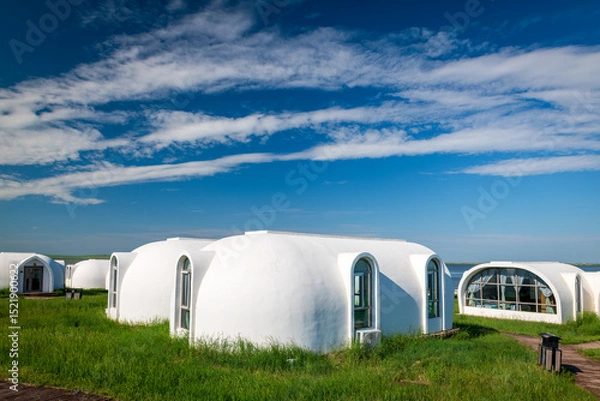Fototapeta The space capsule building on the Hohhotonor Grassland in Hulunbuir City, Inner Mongolia Autonomous Region, China