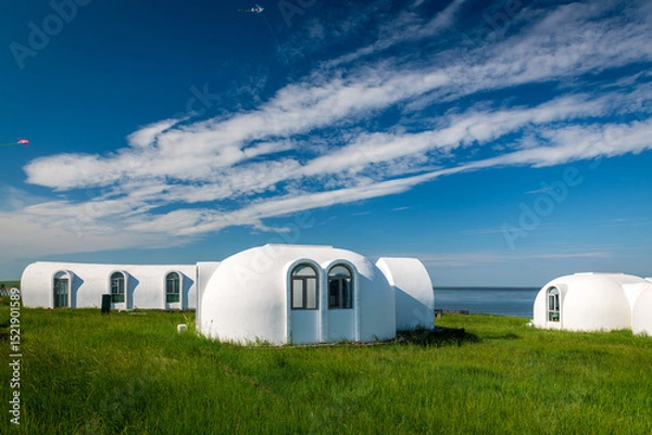 Fototapeta The space capsule building on the Hohhotonor Grassland in Hulunbuir City, Inner Mongolia Autonomous Region, China
