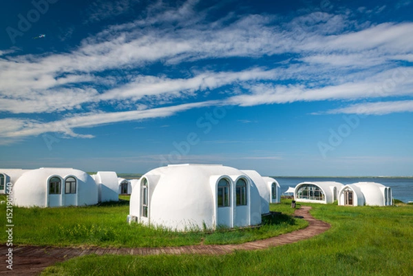 Fototapeta The space capsule building on the Hohhotonor Grassland in Hulunbuir City, Inner Mongolia Autonomous Region, China