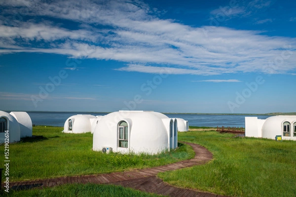 Fototapeta The space capsule building on the Hohhotonor Grassland in Hulunbuir City, Inner Mongolia Autonomous Region, China