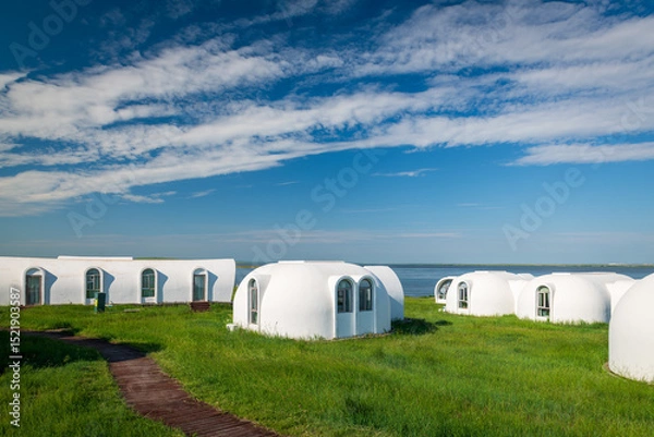 Fototapeta The space capsule building on the Hohhotonor Grassland in Hulunbuir City, Inner Mongolia Autonomous Region, China