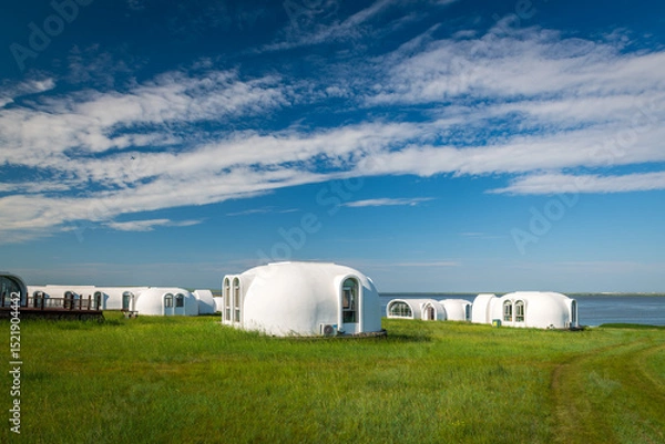 Fototapeta The Mongolian yurts on the Horonor Grassland in Hulunbuir City, Inner Mongolia Autonomous Region, China
