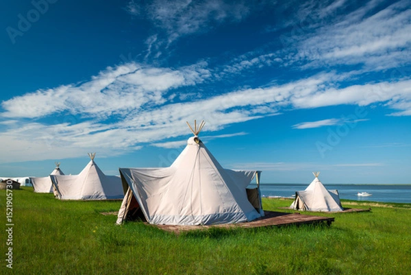 Fototapeta The Mongolian yurts on the Horonor Grassland in Hulunbuir City, Inner Mongolia Autonomous Region, China