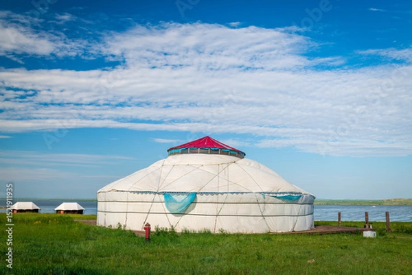 Fototapeta The Mongolian yurts on the Horonor Grassland in Hulunbuir City, Inner Mongolia Autonomous Region, China
