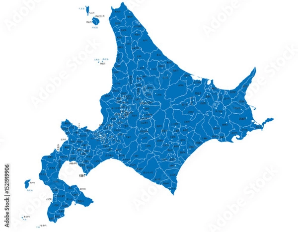 Obraz 北海道　日本　地図　斑点　ブルー　イラスト