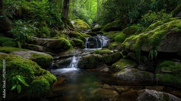 Fototapeta Serene Mossy Forest Stream High-Resolution 8K Nature Photography