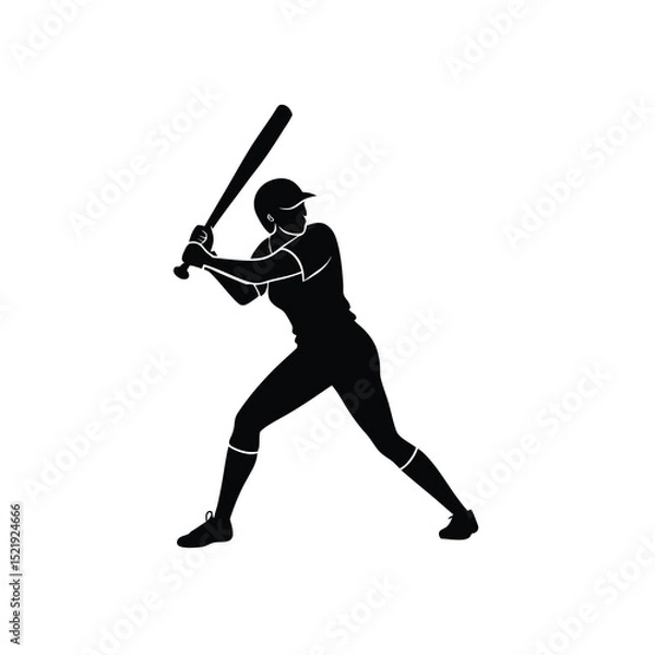 Obraz Softball Player Swing Vector Black and White